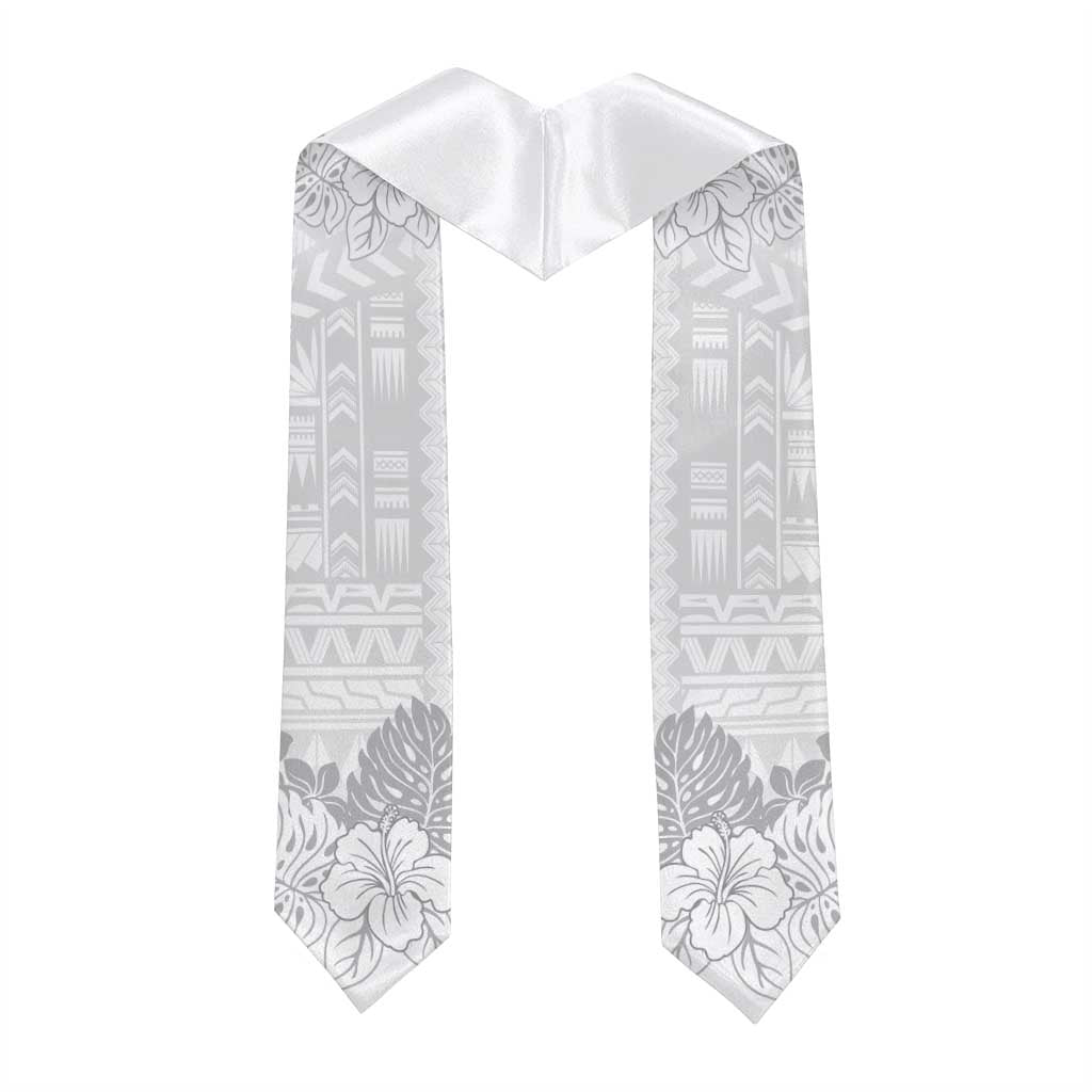 Samoa Lotu Tamaiti Graduation Stole White Sunday Polynesian Pattern With Tropical Flowers