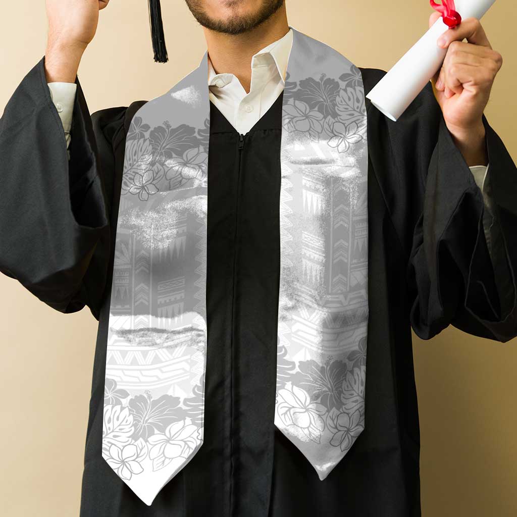 Samoa Lotu Tamaiti Graduation Stole White Sunday Polynesian Pattern With Tropical Flowers