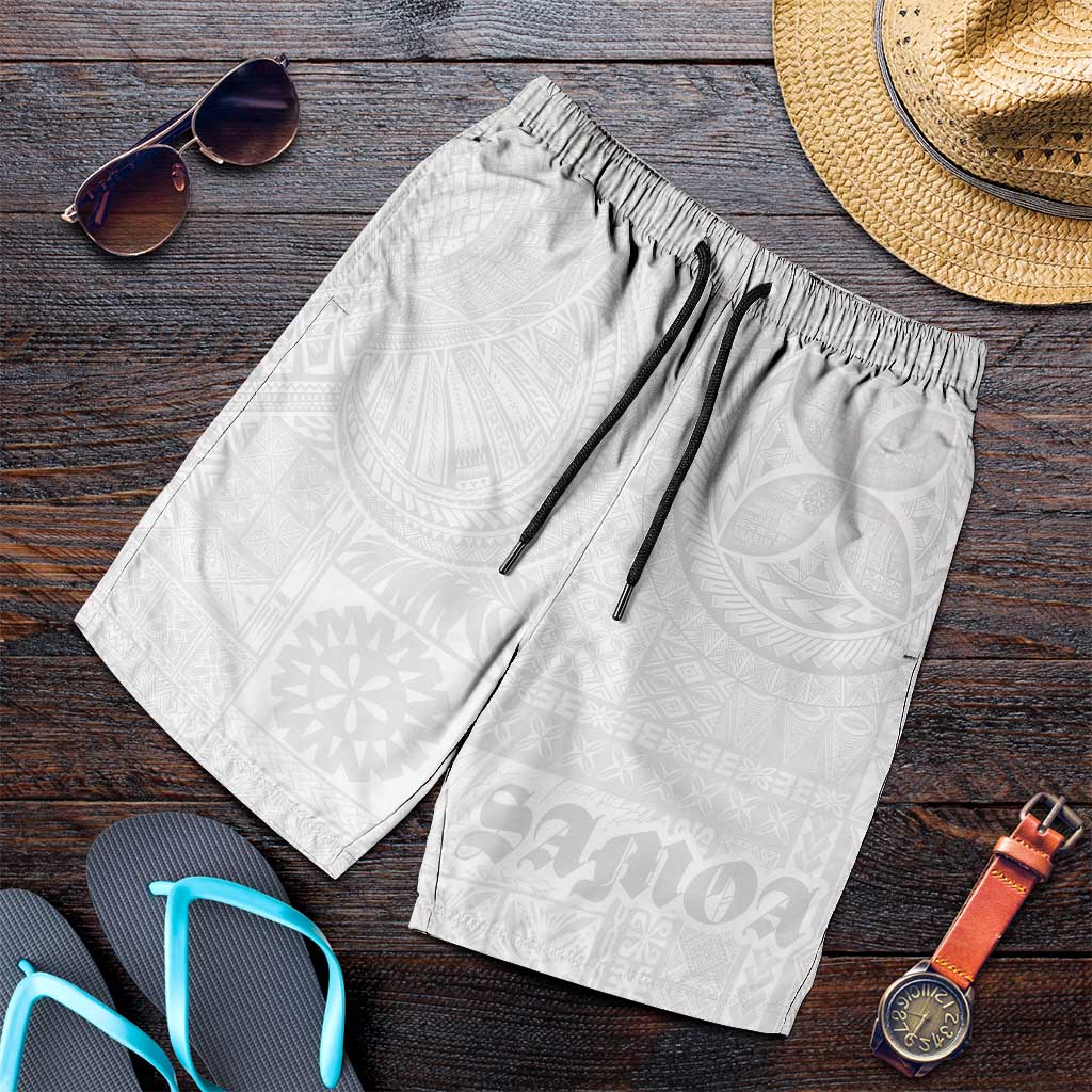 Samoa Lotu Tamaiti Shorts for Men Tribal Tatau with Siapo Pattern LT03 White - Polynesian Pride