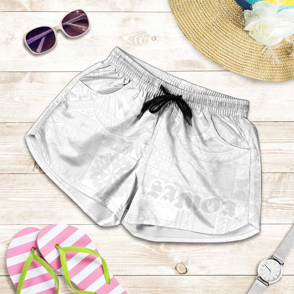 Samoa Lotu Tamaiti Shorts for Women Tribal Tatau with Siapo Pattern LT03 White - Polynesian Pride