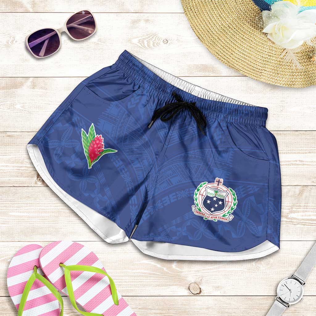 Samoa Rugby Shorts for Women Tatau Tribal Motifs Sporty Style LT03 Blue - Polynesian Pride