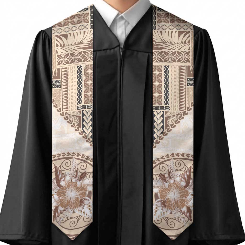 Samoa Siapo Elegant Graduation Stole Hibiscus Beige Motifs
