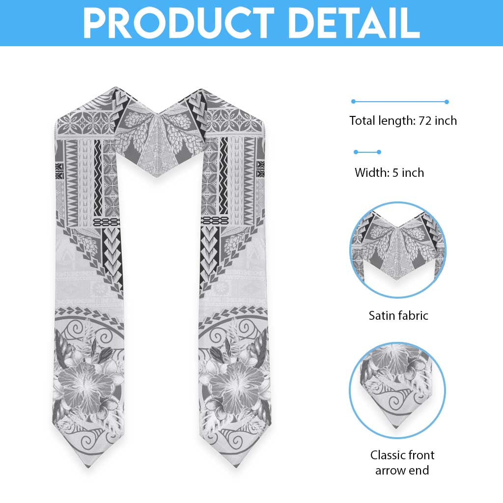 Samoa Siapo Elegant Graduation Stole Hibiscus White Motifs