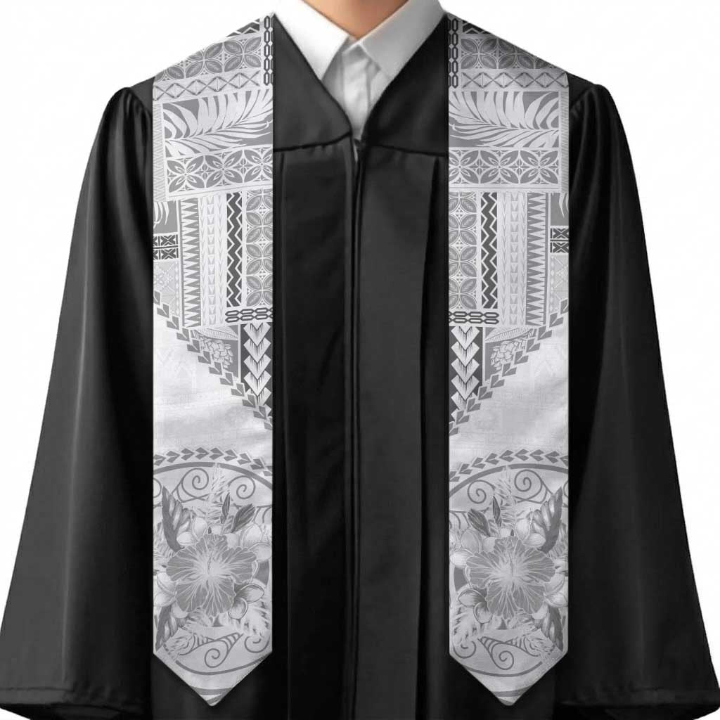 Samoa Siapo Elegant Graduation Stole Hibiscus White Motifs