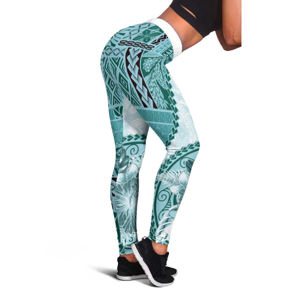 Samoa Siapo Elegant Leggings Hibiscus Teal Motifs - Polynesian Pride