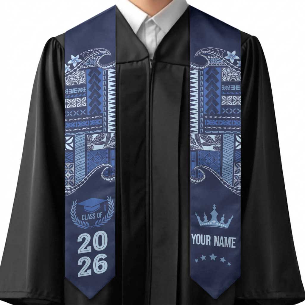 Samoa Siapo Mamanu Custom Graduation Stole Blue Waves Motifs