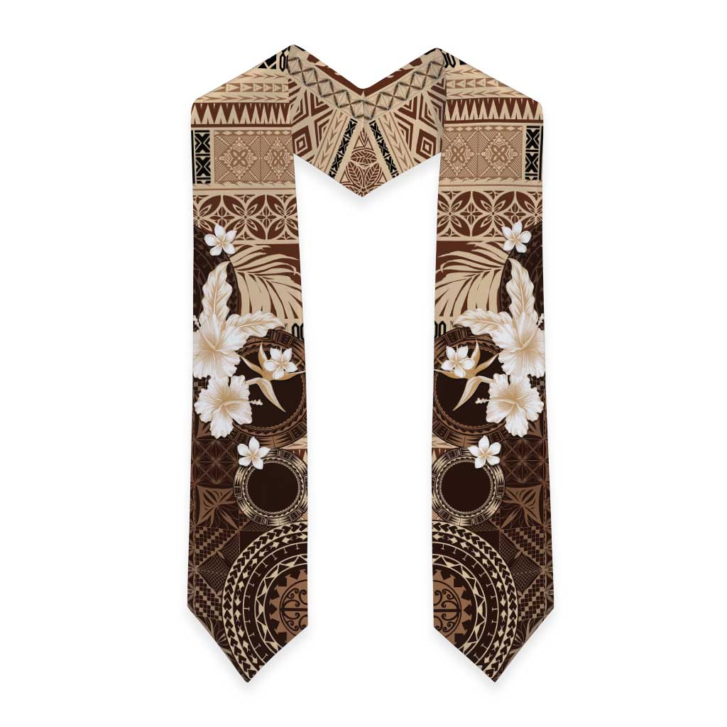 Samoa Siapo Pattern With Brown Hibiscus Graduation Stole