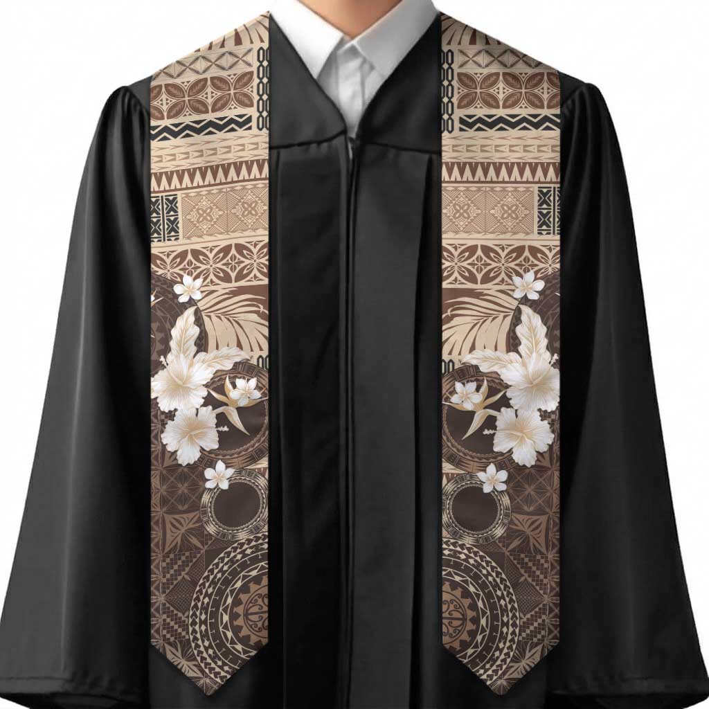 Samoa Siapo Pattern With Brown Hibiscus Graduation Stole