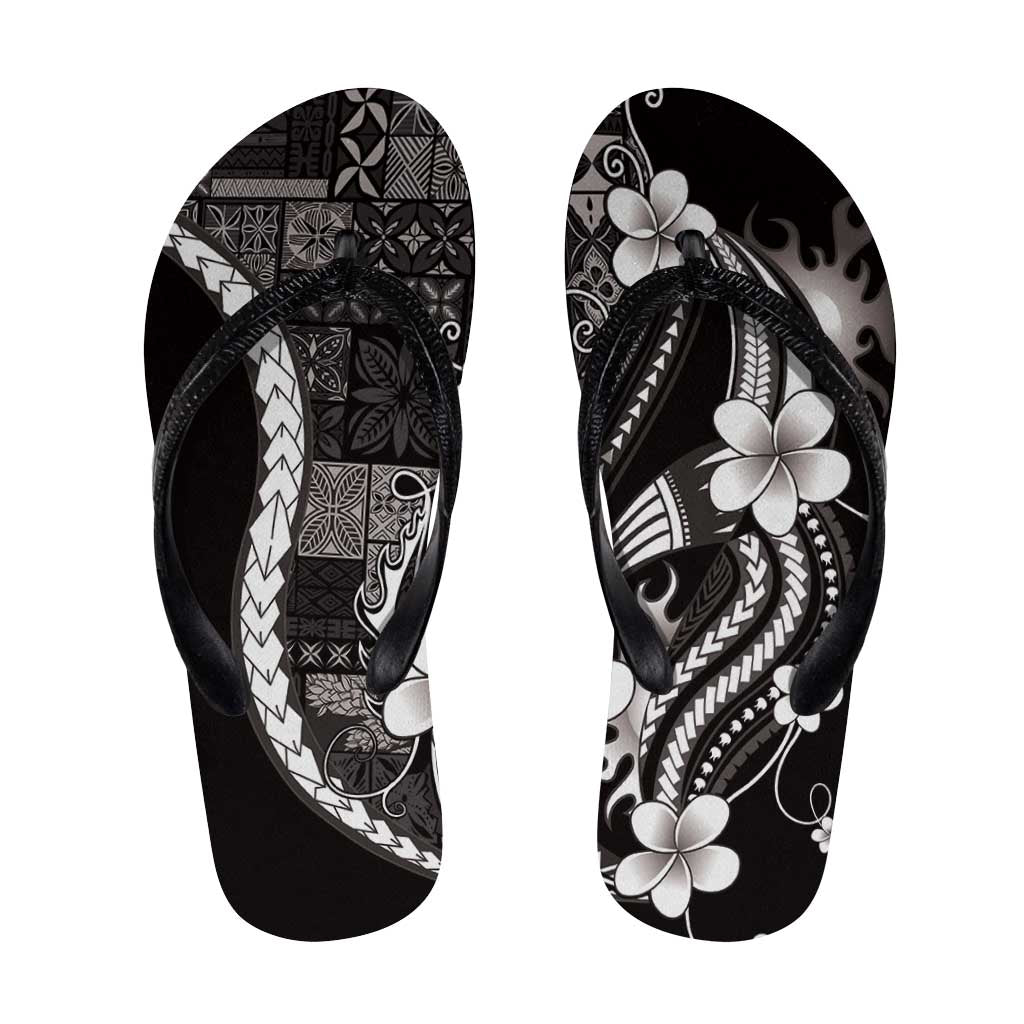 Samoa Siapo Tribal Pattern Flip Flops Black Polynesian Plumeria Tapa Motif