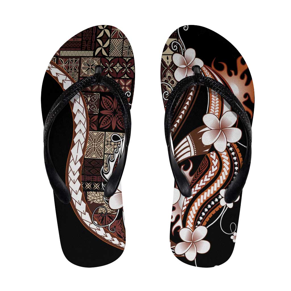 Samoa Siapo Tribal Pattern Flip Flops Brown Polynesian Plumeria Tapa Motif