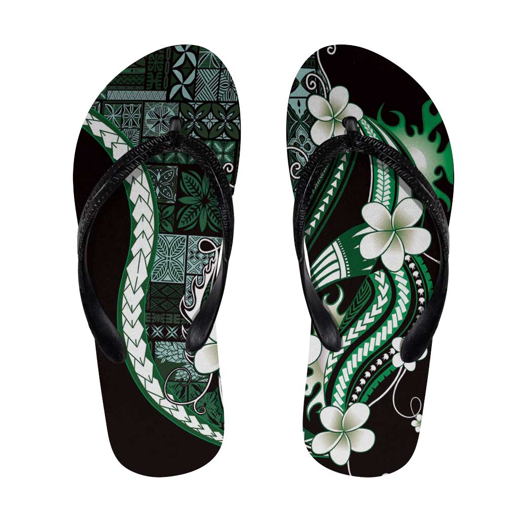 Samoa Siapo Tribal Pattern Flip Flops Forest Green Polynesian Plumeria Tapa Motif