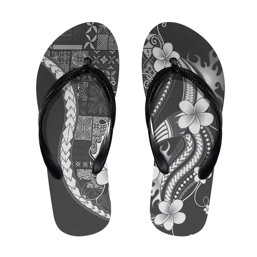 Samoa Siapo Tribal Pattern Flip Flops Light Gray Polynesian Plumeria Tapa Motif