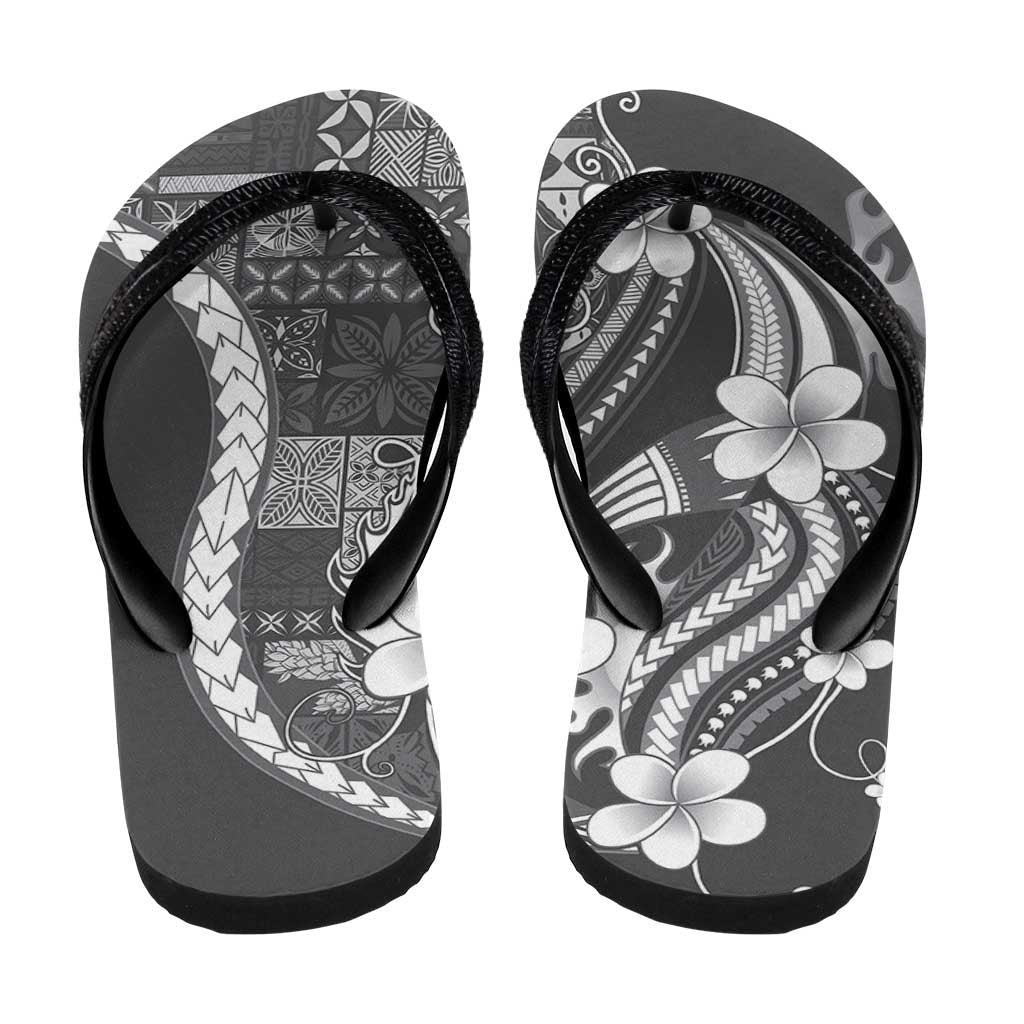 Samoa Siapo Tribal Pattern Flip Flops Light Gray Polynesian Plumeria Tapa Motif LT9 - Polynesian Pride