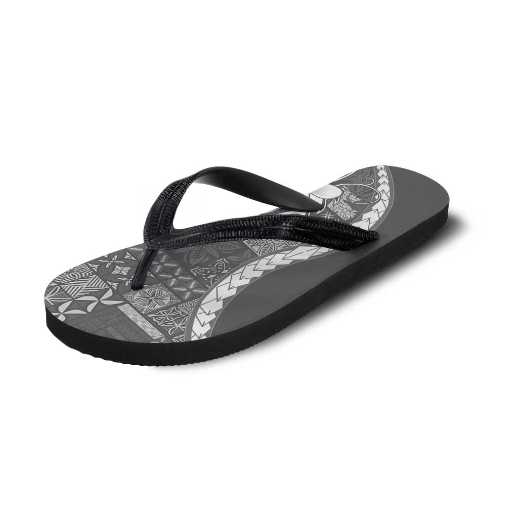 Samoa Siapo Tribal Pattern Flip Flops Light Gray Polynesian Plumeria Tapa Motif LT9 - Polynesian Pride