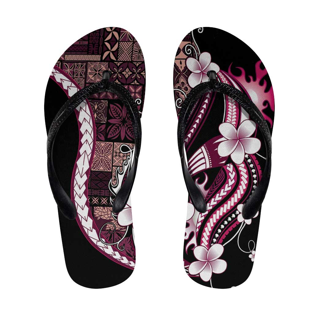 Samoa Siapo Tribal Pattern Flip Flops Violet Polynesian Plumeria Tapa Motif