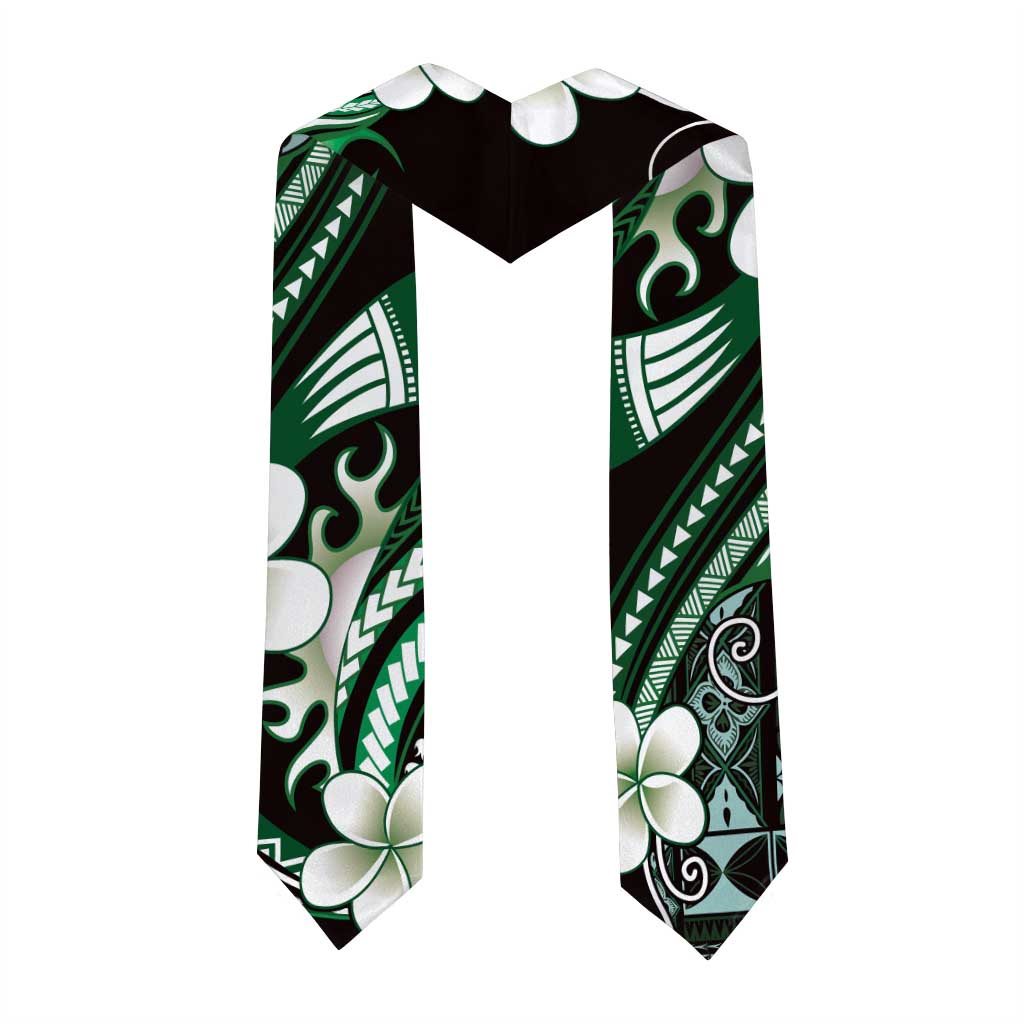 Samoa Siapo Tribal Pattern Graduation Stole Forest Green Polynesian Plumeria Tapa Motif
