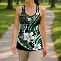 Samoa Siapo Tribal Pattern Hollow Tank Top Forest Green Polynesian Plumeria Tapa Motif