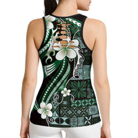 Samoa Siapo Tribal Pattern Hollow Tank Top Forest Green Polynesian Plumeria Tapa Motif