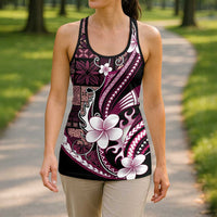 Samoa Siapo Tribal Pattern Hollow Tank Top Violet Polynesian Plumeria Tapa Motif