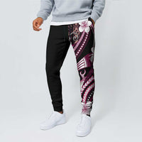 Samoa Siapo Tribal Pattern Jogger Pants Violet Polynesian Plumeria Tapa Motif