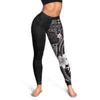 Samoa Siapo Tribal Pattern Leggings Black Polynesian Plumeria Tapa Motif
