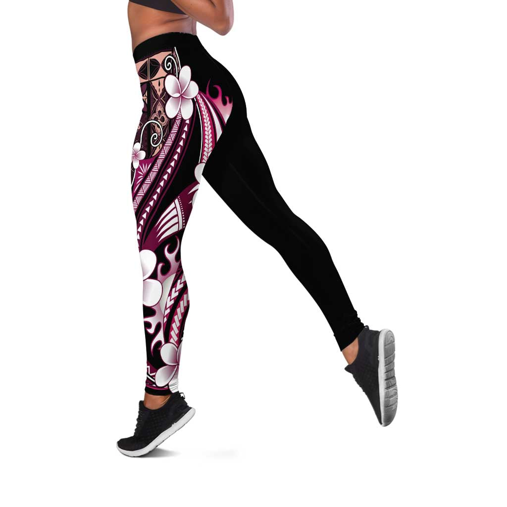 Samoa Siapo Tribal Pattern Leggings Violet Polynesian Plumeria Tapa Motif