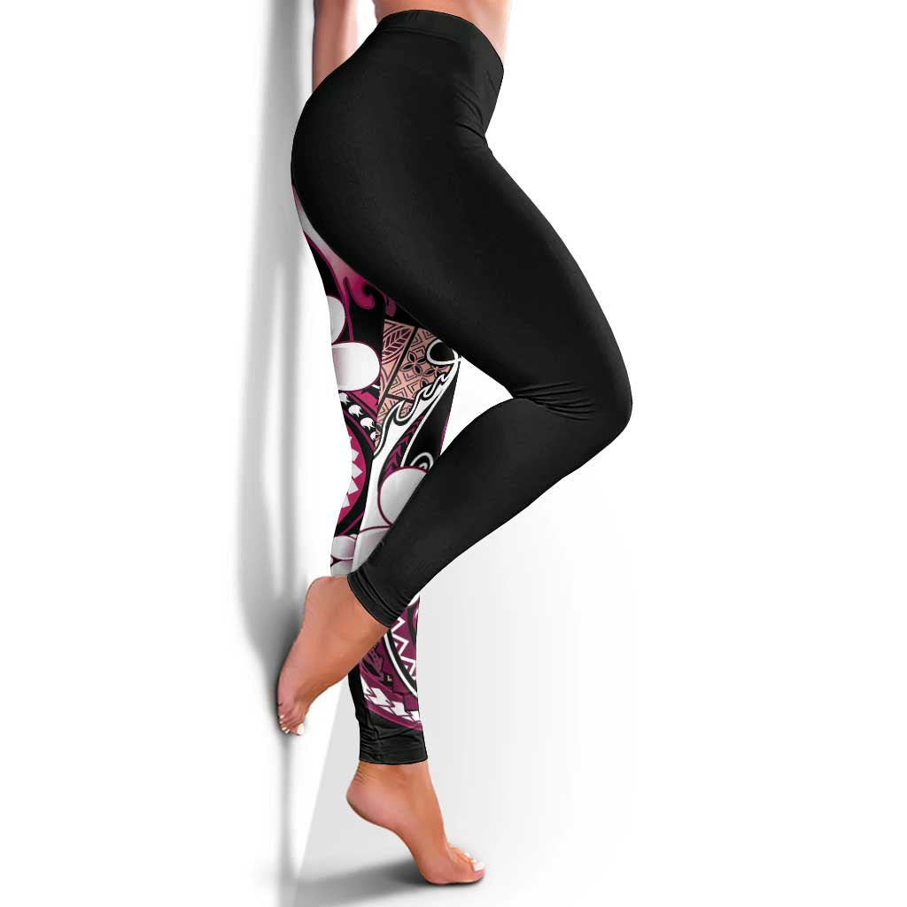 Samoa Siapo Tribal Pattern Leggings Violet Polynesian Plumeria Tapa Motif