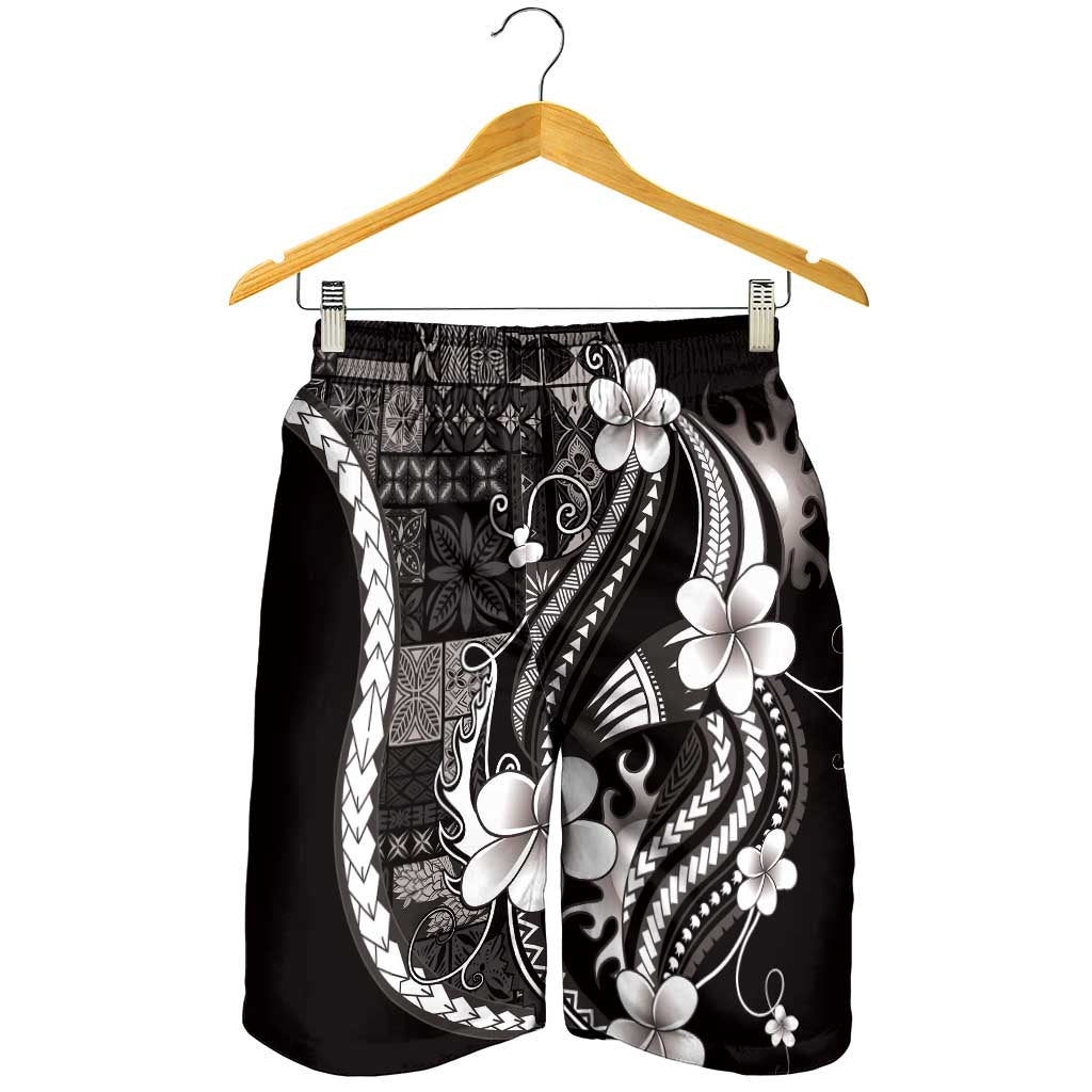 Samoa Siapo Tribal Pattern Shorts for Men Black Polynesian Plumeria Tapa Motif