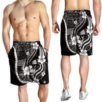 Samoa Siapo Tribal Pattern Shorts for Men Black Polynesian Plumeria Tapa Motif