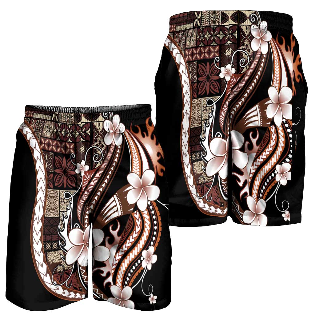 Samoa Siapo Tribal Pattern Shorts for Men Brown Polynesian Plumeria Tapa Motif