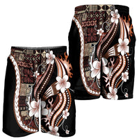 Samoa Siapo Tribal Pattern Shorts for Men Brown Polynesian Plumeria Tapa Motif