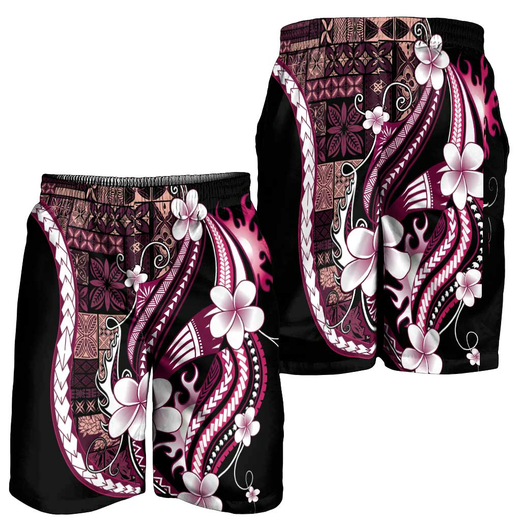 Samoa Siapo Tribal Pattern Shorts for Men Violet Polynesian Plumeria Tapa Motif