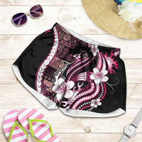 Samoa Siapo Tribal Pattern Shorts for Women Violet Polynesian Plumeria Tapa Motif