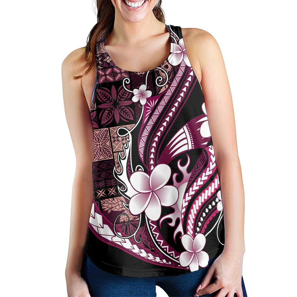 Samoa Siapo Tribal Pattern Women Racerback Tank Violet Polynesian Plumeria Tapa Motif