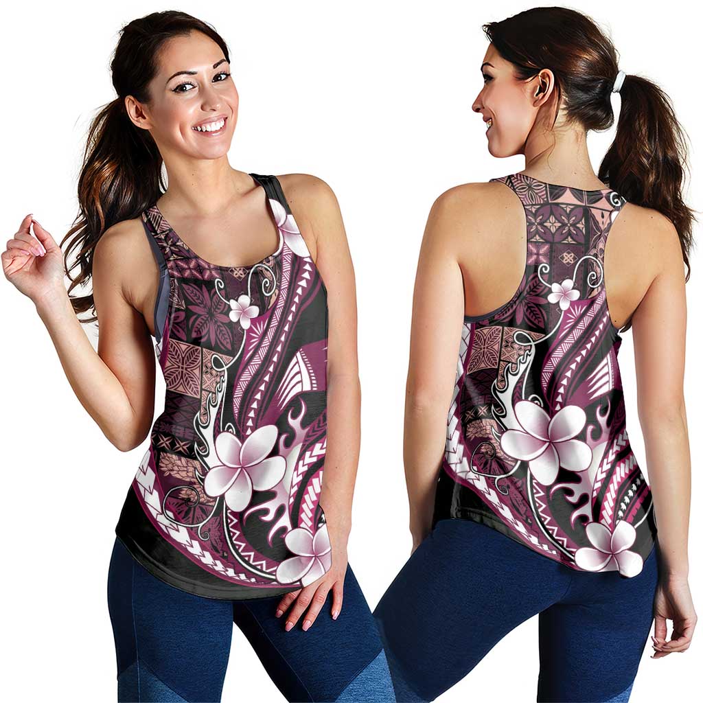Samoa Siapo Tribal Pattern Women Racerback Tank Violet Polynesian Plumeria Tapa Motif