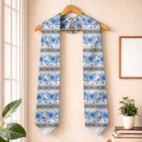 Samoa White Sunday Graduation Stole Samoan Tapa Blue Hibiscus
