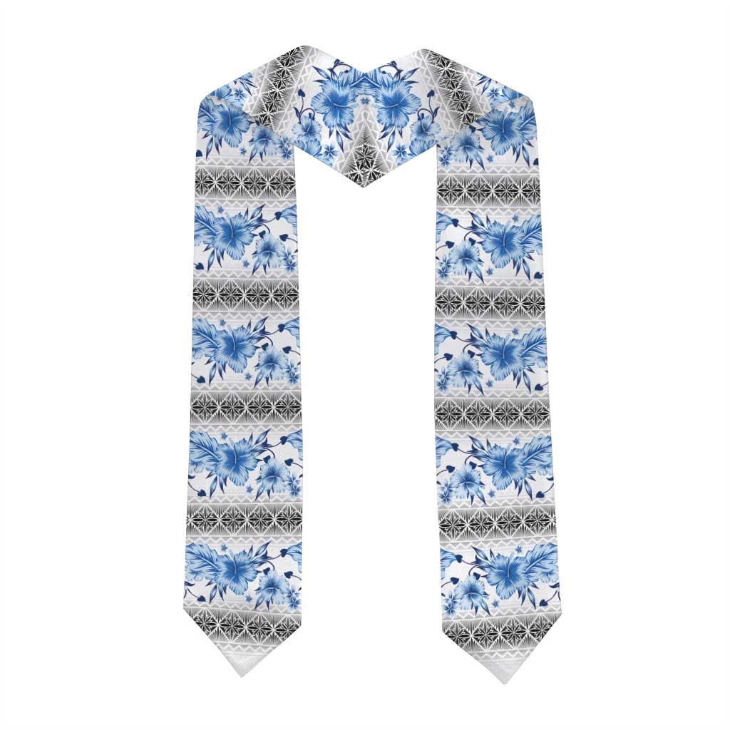 Samoa White Sunday Graduation Stole Samoan Tapa Blue Hibiscus