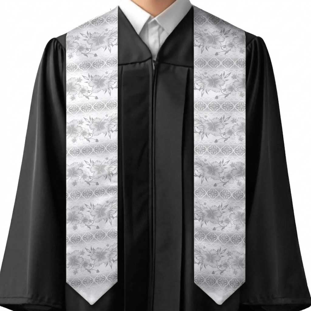 Samoa White Sunday Graduation Stole Samoan Tapa White Hibiscus