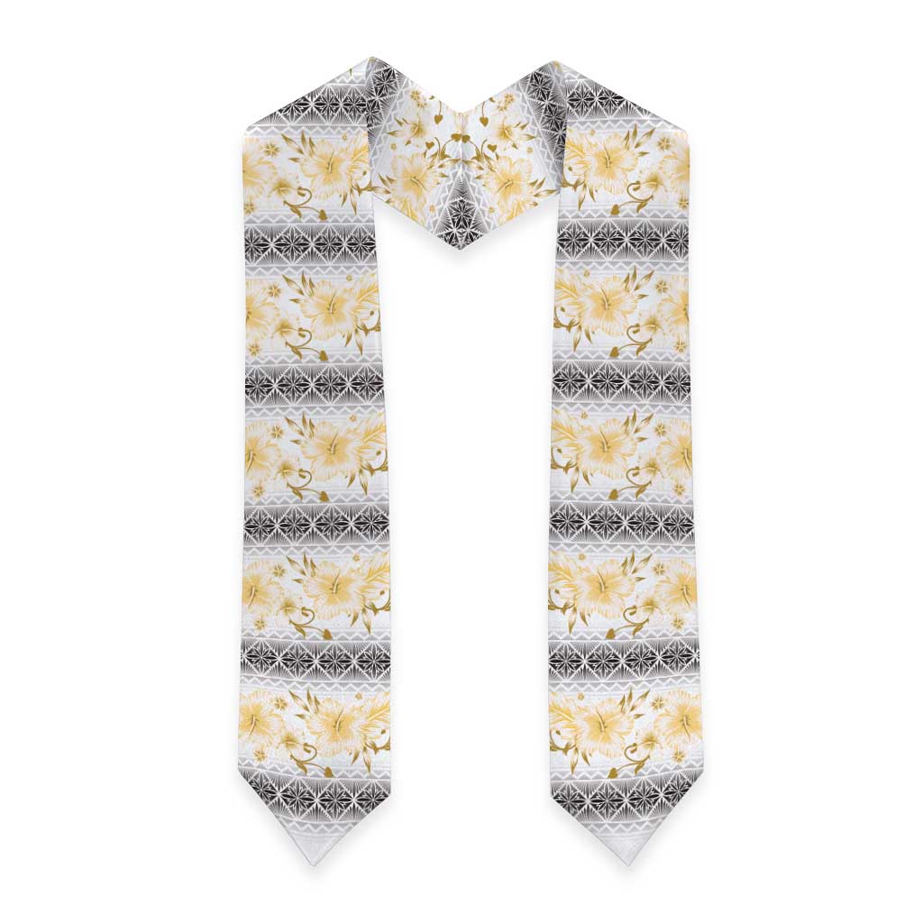 Samoa White Sunday Graduation Stole Samoan Tapa Yellow Hibiscus LT05 - Polynesian Pride