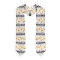 Samoa White Sunday Graduation Stole Samoan Tapa Yellow Hibiscus LT05 - Polynesian Pride