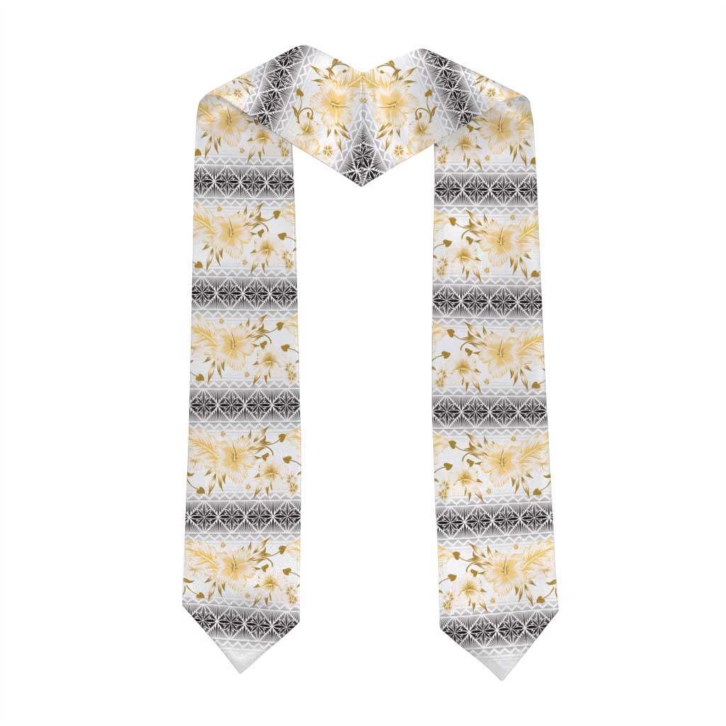 Samoa White Sunday Graduation Stole Samoan Tapa Yellow Hibiscus LT05 - Polynesian Pride