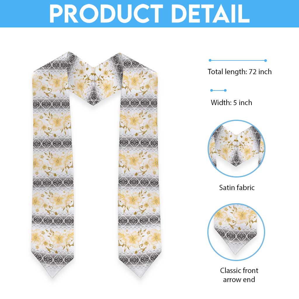 Samoa White Sunday Graduation Stole Samoan Tapa Yellow Hibiscus LT05 - Polynesian Pride
