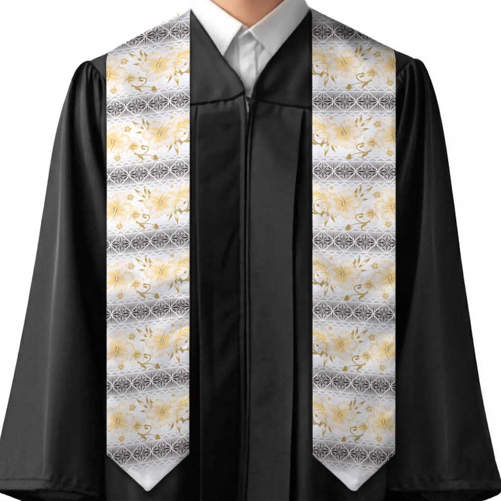 Samoa White Sunday Graduation Stole Samoan Tapa Yellow Hibiscus LT05 - Polynesian Pride