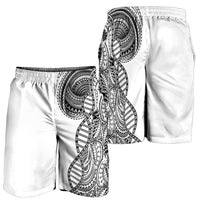 Samoan DNA Art Tattoo Shorts for Men Polynesian Pattern White Color