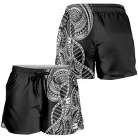 Samoan DNA Art Tattoo Shorts for Women Polynesian Pattern Black Color