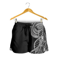 Samoan DNA Art Tattoo Shorts for Women Polynesian Pattern Black Color