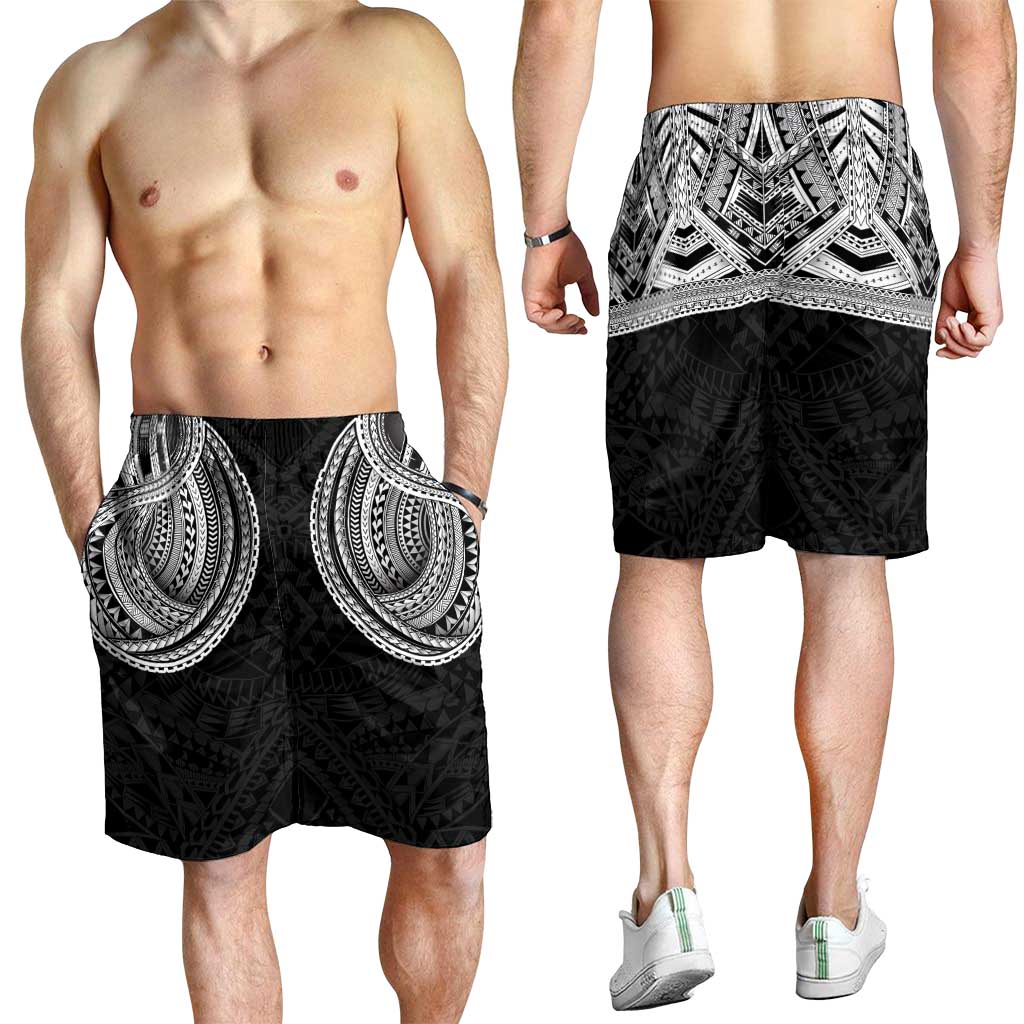 Samoan Traditional Art Tattoos Shorts for Men Tatau Tribal Motifs with Ula Fala Black LT03 - Polynesian Pride