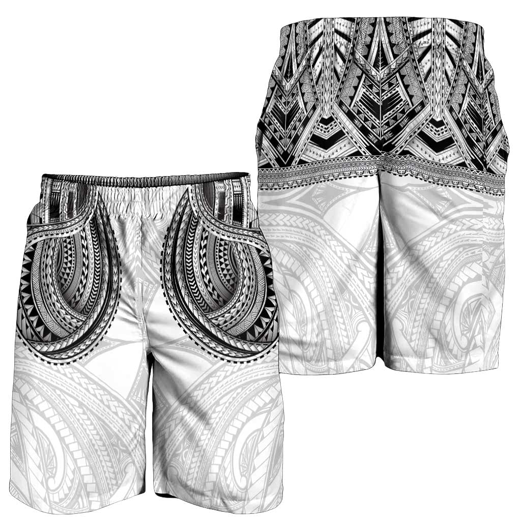 Samoan Traditional Art Tattoos Shorts for Men Tatau Tribal Motifs with Ula Nifo White LT03 - Polynesian Pride