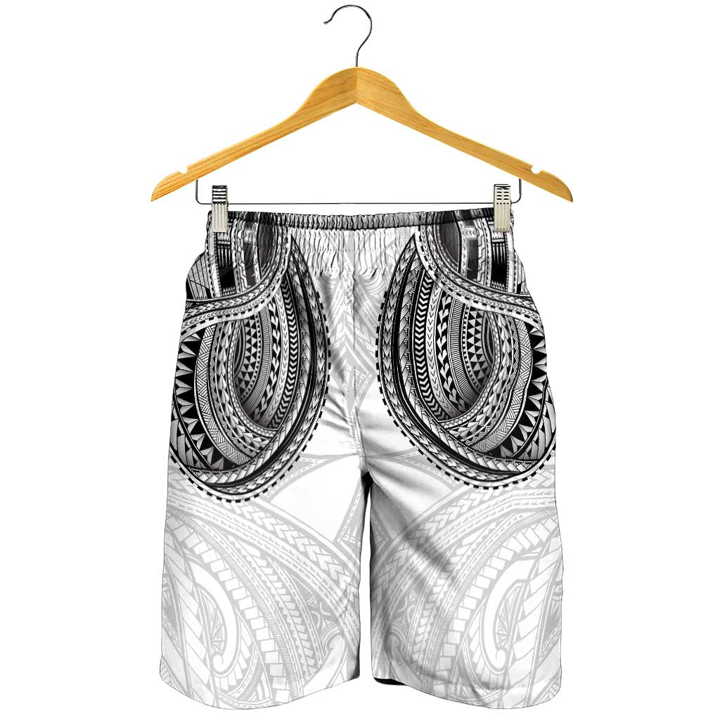 Samoan Traditional Art Tattoos Shorts for Men Tatau Tribal Motifs with Ula Nifo White LT03 - Polynesian Pride