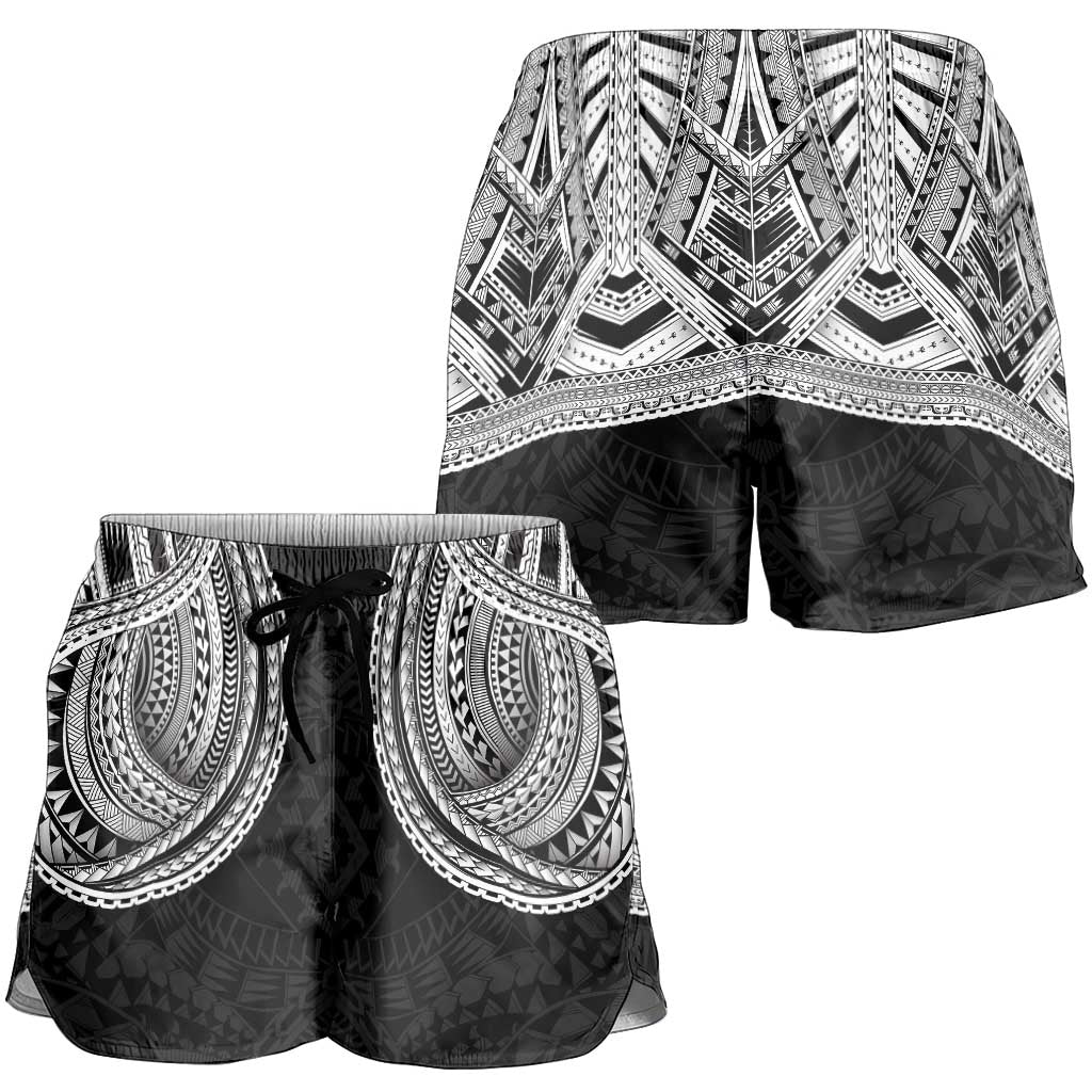 Samoan Traditional Art Tattoos Shorts for Women Tatau Tribal Motifs with Ula Fala Black LT03 - Polynesian Pride